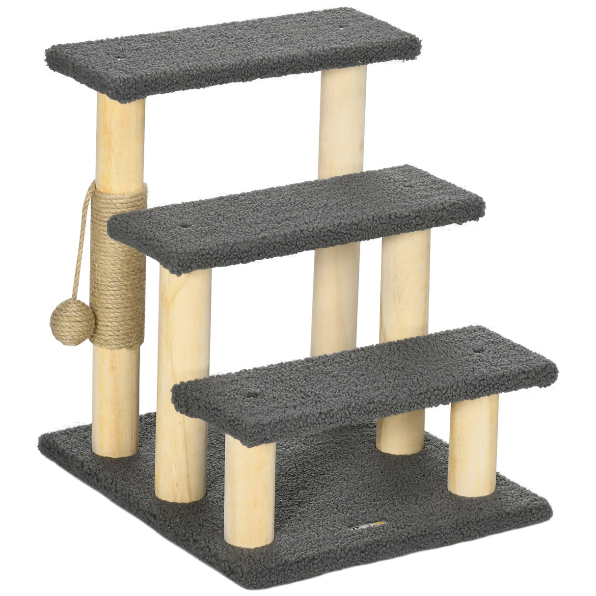 48cm Cat Tree, 3-Step Ladder, Cat Climbing Toy, Cat Tower with Ball Toy Jute Scratching Post, PawHut, Green