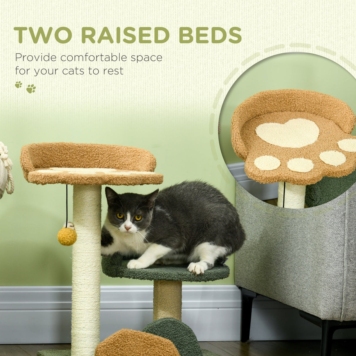 52cm Small Cat Tree for Indoor Cats, Scratching Posts with Two Beds, Toy Ball, PawHut,