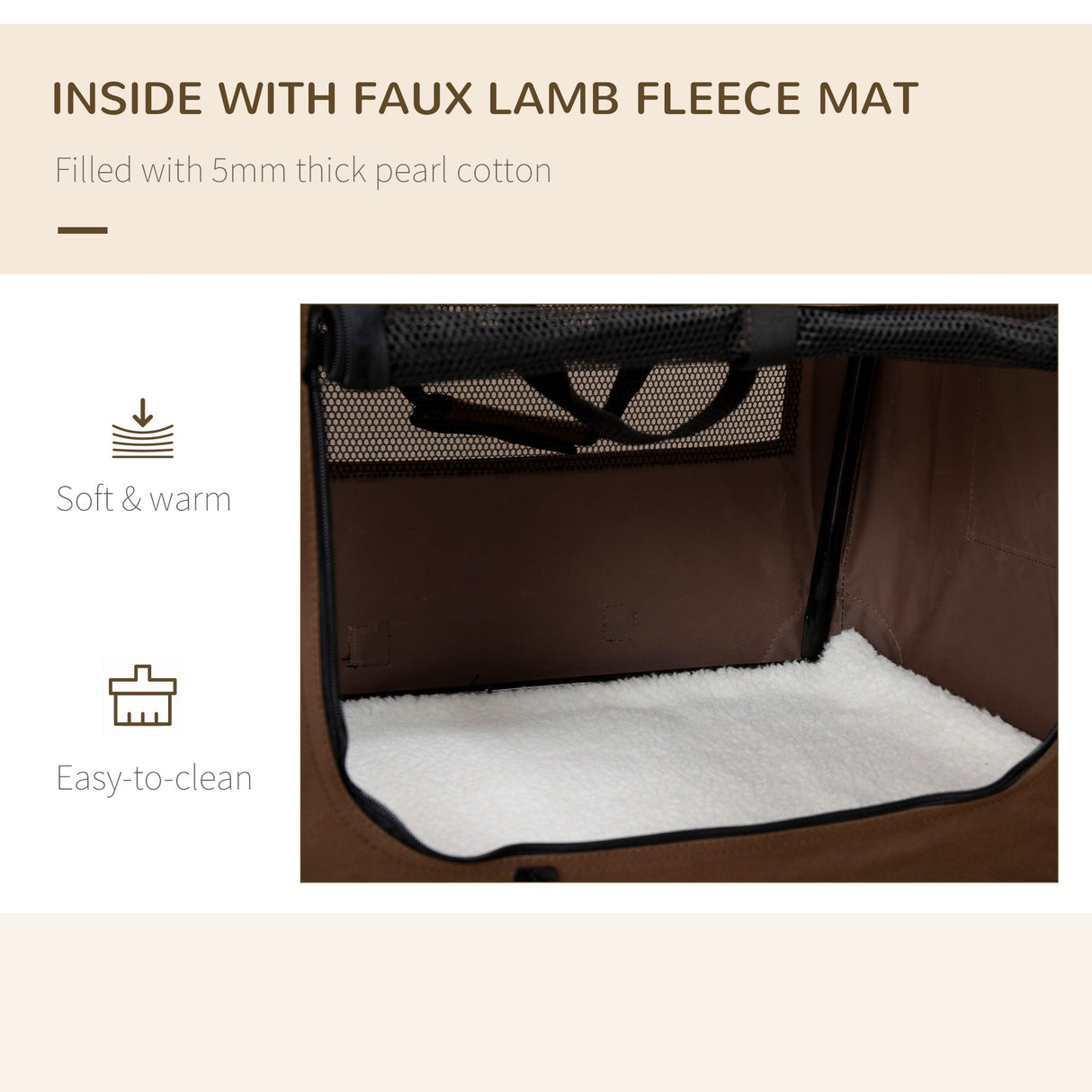 60cm Foldable Pet Carrier, with Cushion, for Mini Dogs and Cats, PawHut, Brown