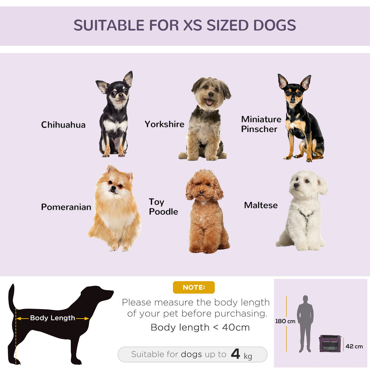 60cm Portable Pet Carrier with Soft Cushion & Mesh Window, for Miniature Dogs, PawHut, Purple