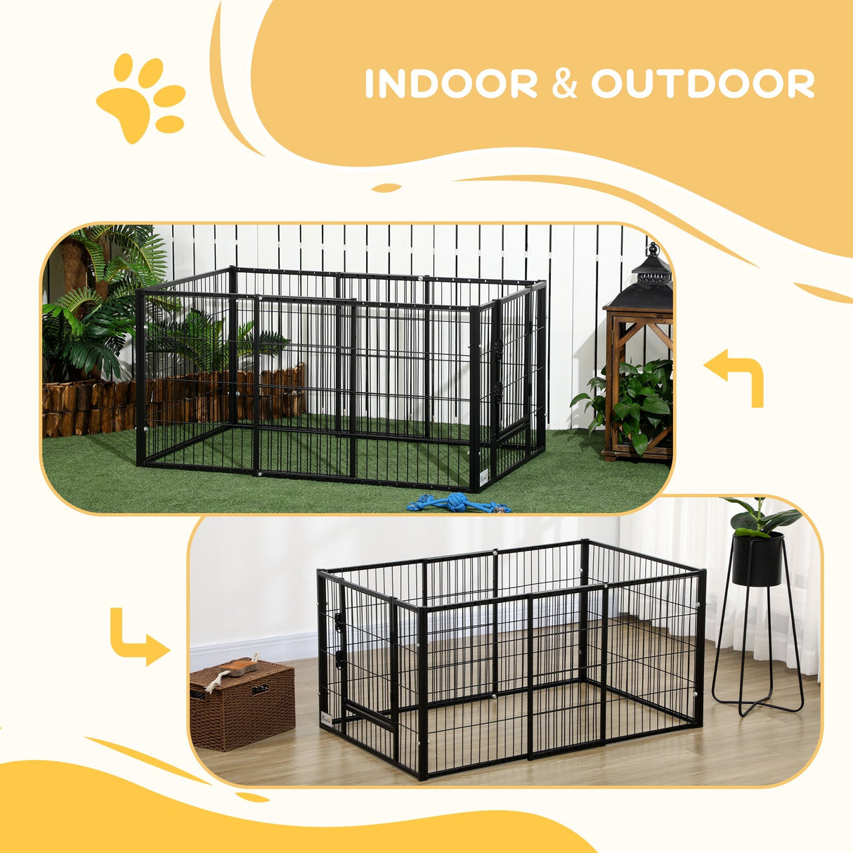 61H cm Heavy Duty Pet Playpen, 6 Panel Exercise Pen for Dogs, Adjustable Length, Indoor Outdoor, Small Sized Dogs, PawHut,
