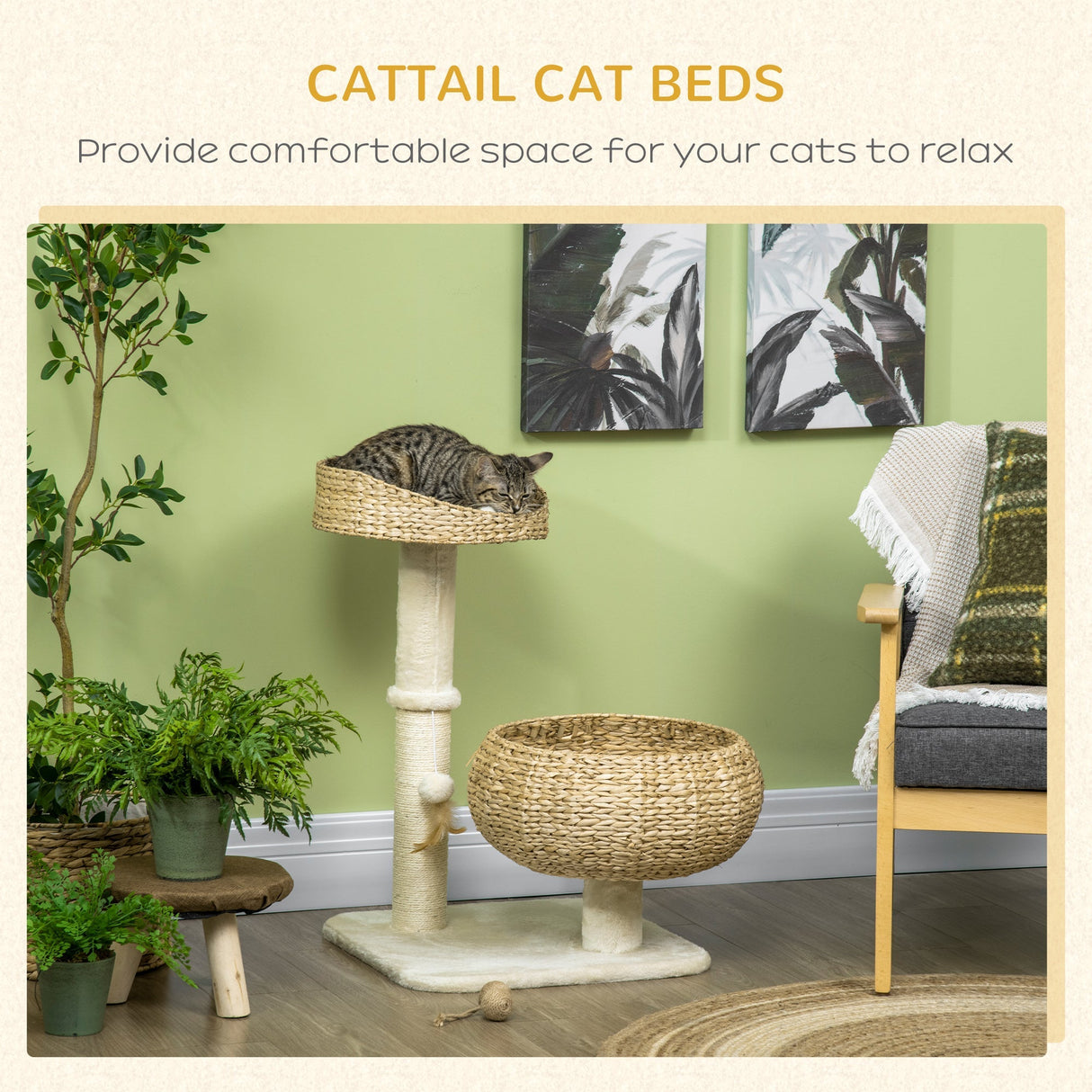 72cm Cat Tree Kitten Tower, with Sisal Scratching Post, Two Beds, Toy Ball, PawHut,