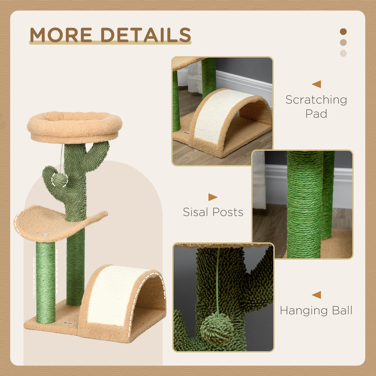 72cm Cat Tree, Kitty Activity Center, Wooden Cat Climbing Toy, Cat Tower with Bed Ball Toy Sisal Scratching Post Curved Pad, Yellow, PawHut,