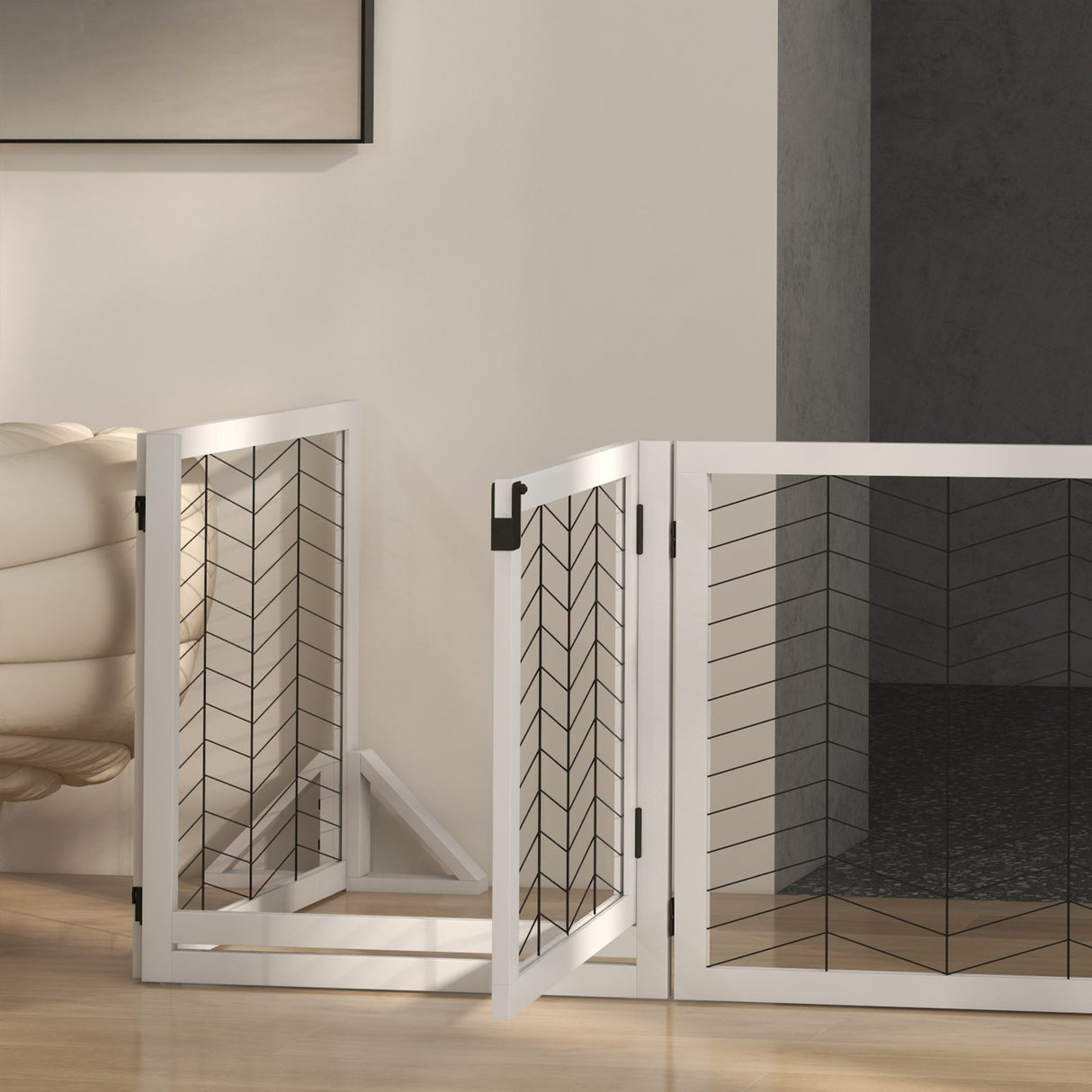 8 Panel Foldable Pet Gate or Playpen with Support Feet - Small and Medium Dogs, PawHut, White