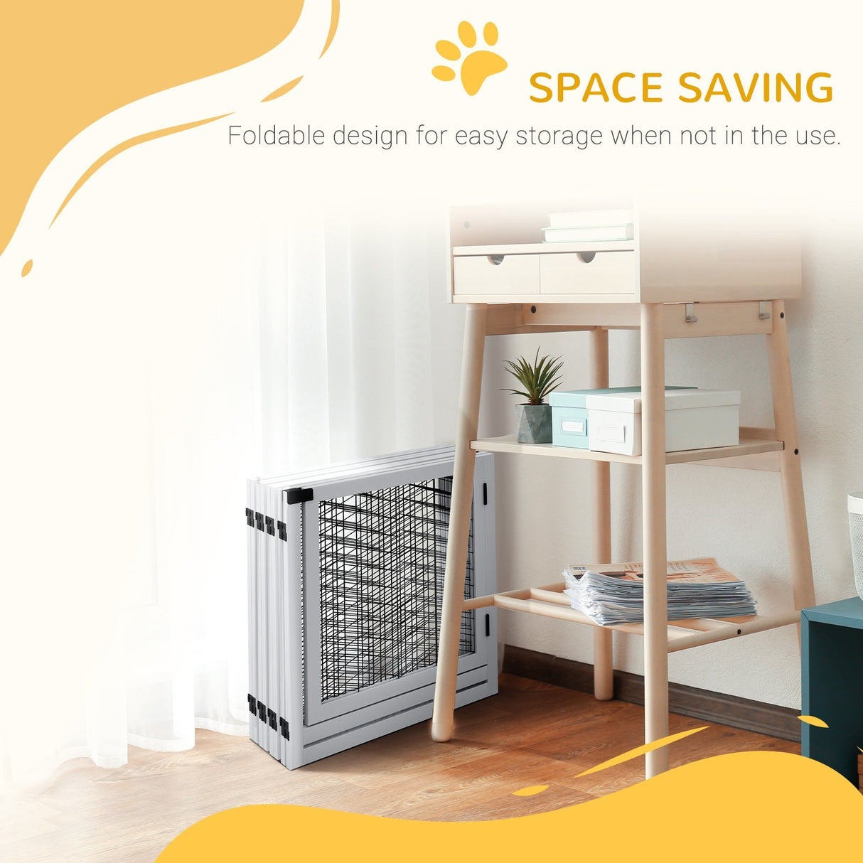 8 Panel Foldable Pet Gate or Playpen with Support Feet - Small and Medium Dogs, PawHut, White