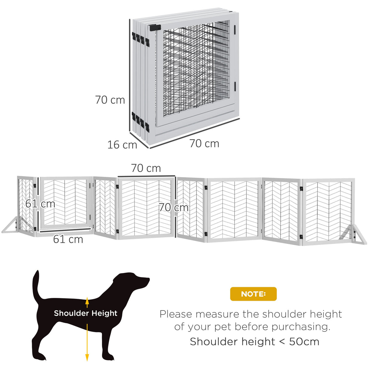 8 Panel Foldable Pet Gate or Playpen with Support Feet - Small and Medium Dogs, PawHut, White