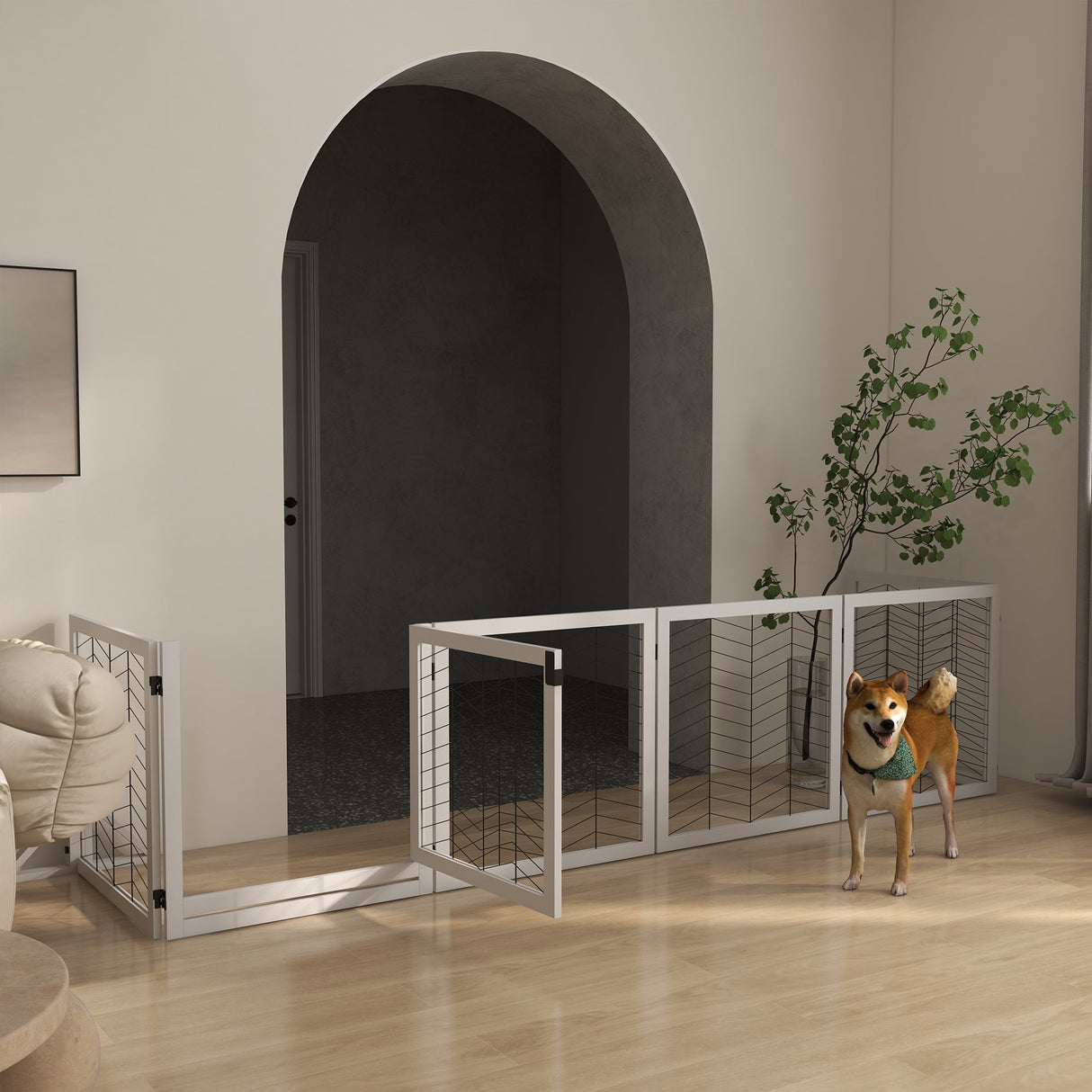 8 Panel Foldable Pet Gate or Playpen with Support Feet - Small and Medium Dogs, PawHut, White