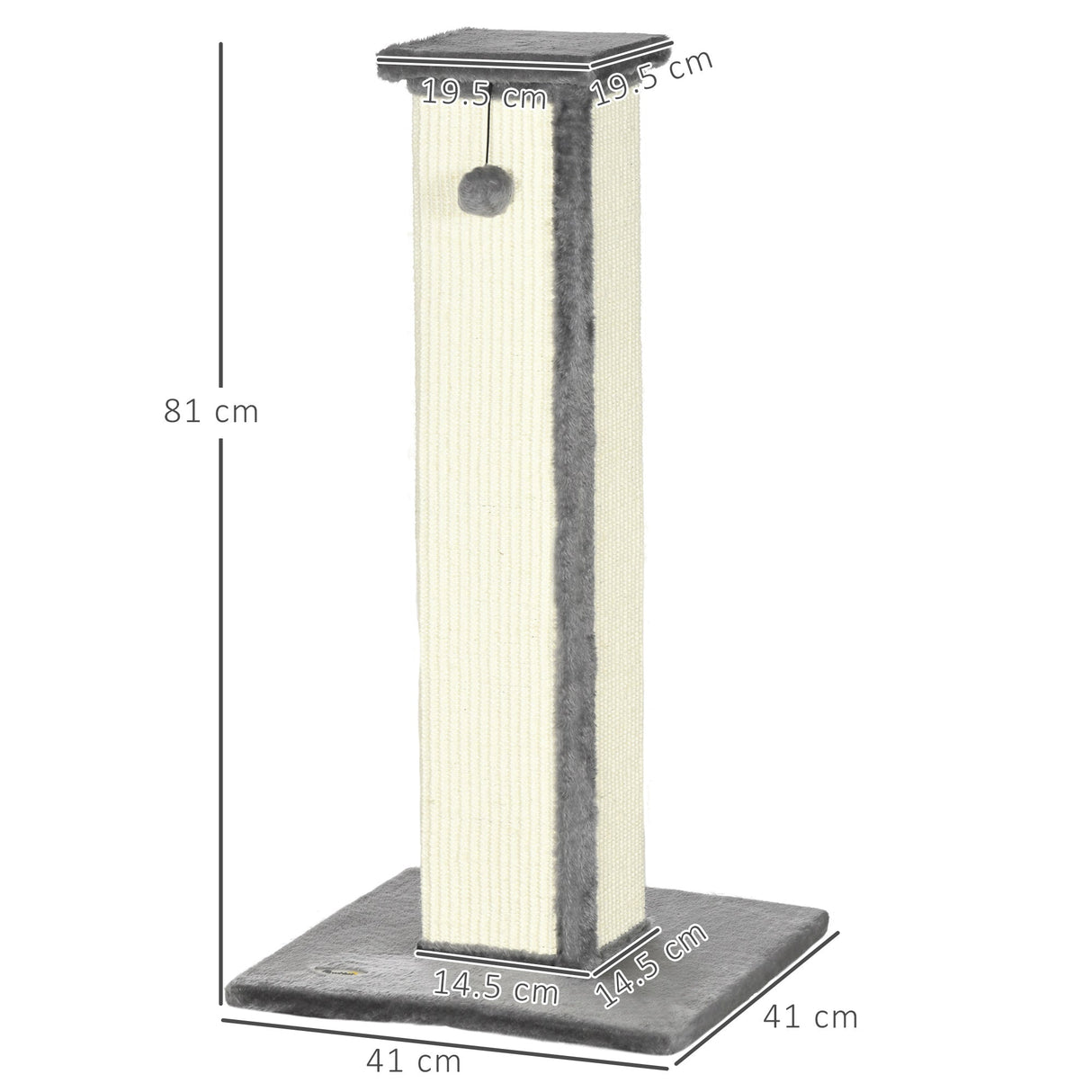 81cm Cat Scratcher, Vertical Full Scratcher with Natural Sisal Rope, Hanging Ball and Soft Plush, Grey, PawHut,