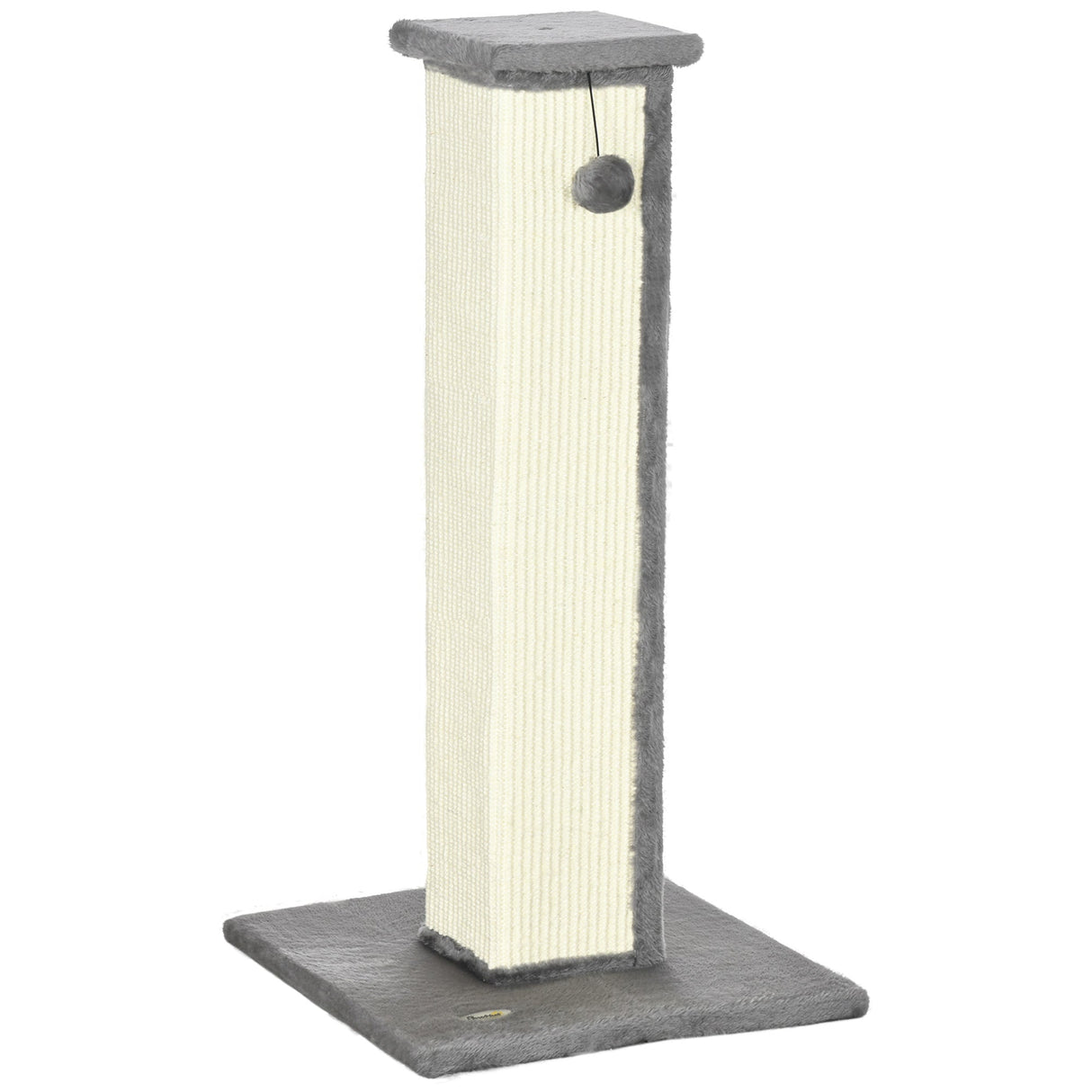 81cm Cat Scratcher, Vertical Full Scratcher with Natural Sisal Rope, Hanging Ball and Soft Plush, Grey, PawHut,