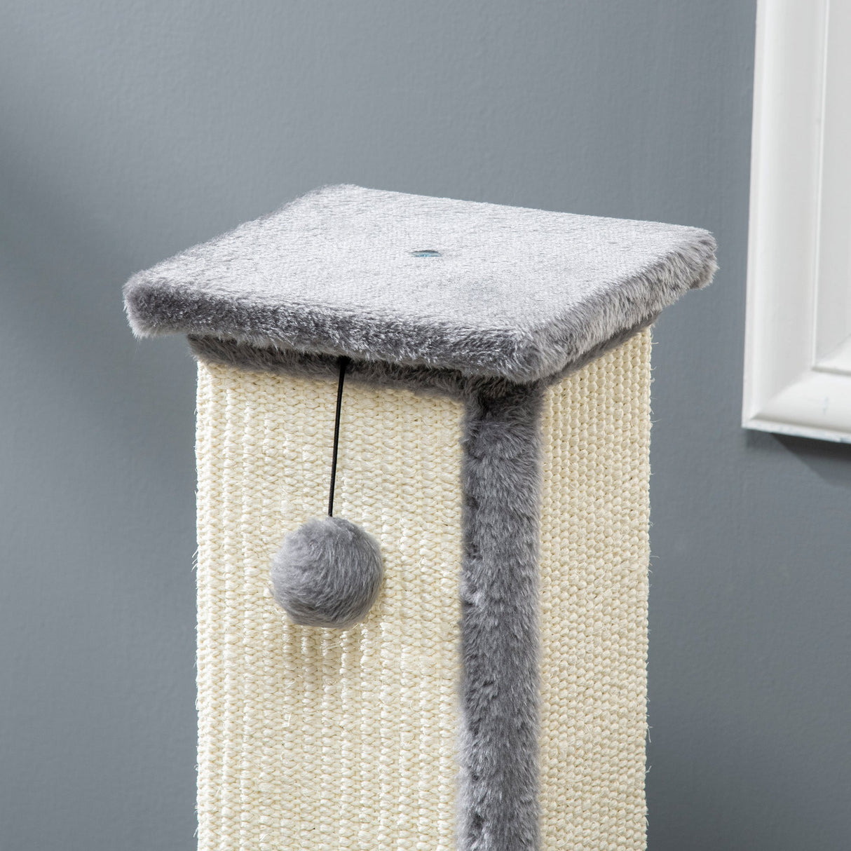 81cm Cat Scratcher, Vertical Full Scratcher with Natural Sisal Rope, Hanging Ball and Soft Plush, Grey, PawHut,