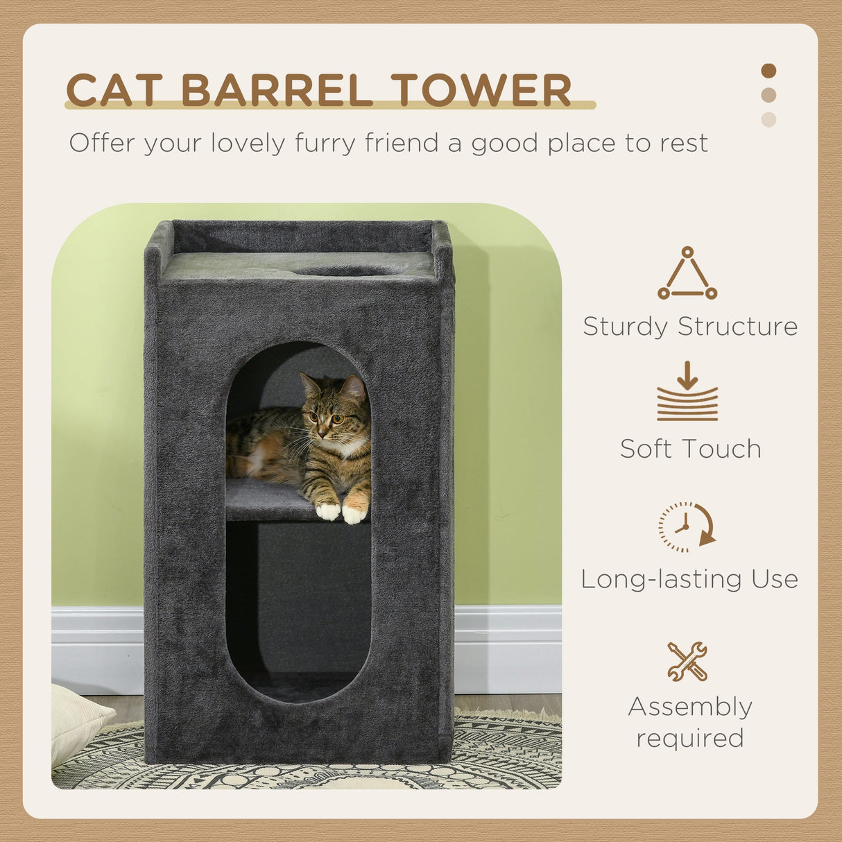 81cm Cat Scratching Barrel, with Two Cat Houses for Indoor Cats, Grey, PawHut,