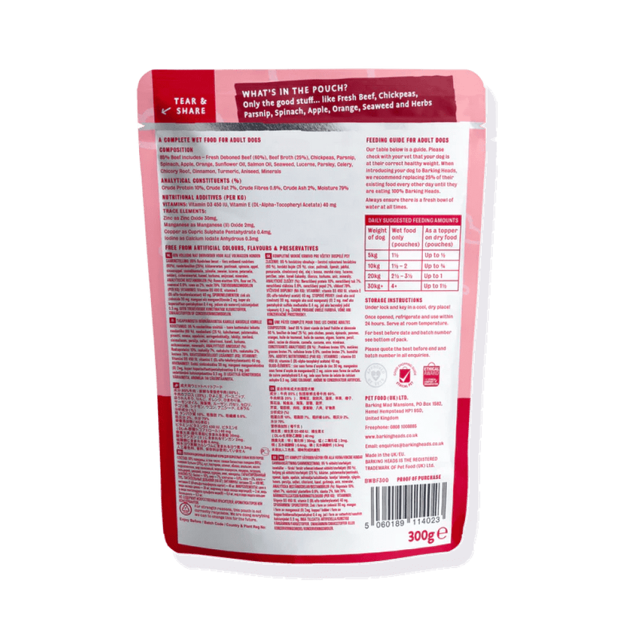 Barking Heads Beef Waggington' Wet Grain Free Dog Food 10x300g, Barking Heads,