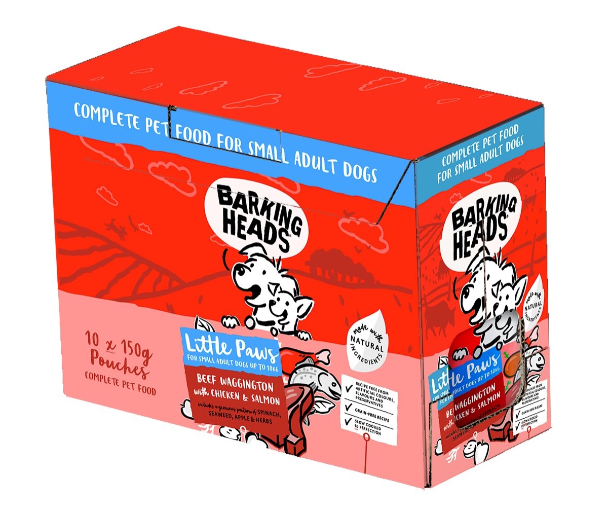 Barking Heads Little Paws Wet Beef Waggington with Chicken & Salmon 10x150g, Barking Heads,