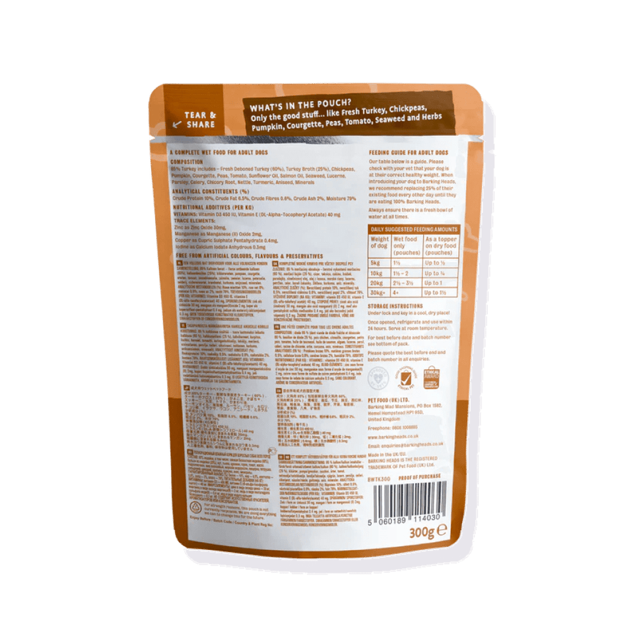 Barking Heads Top Dog Turkey Wet Grain Free Dog Food 10x300g, Barking Heads,