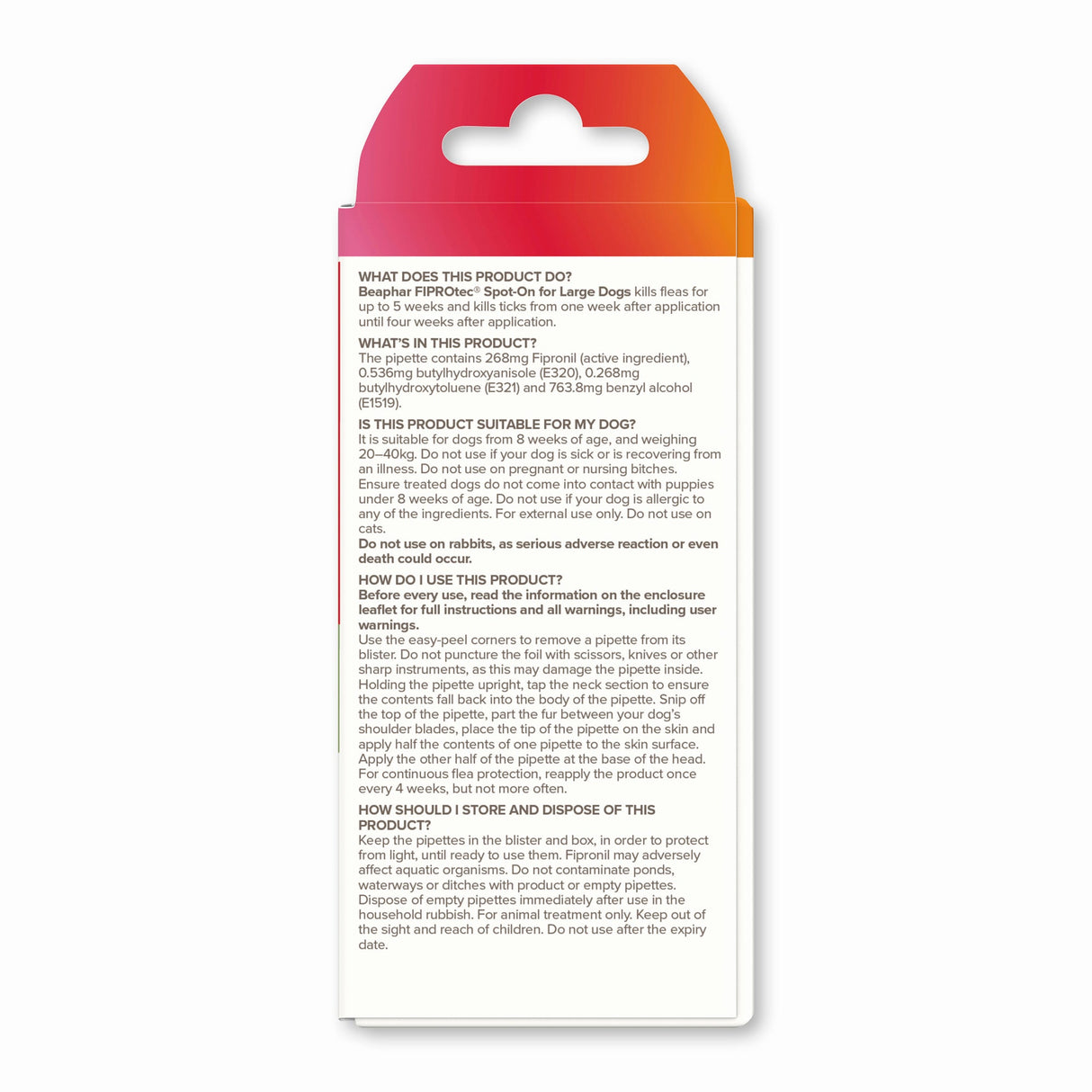 Beaphar FIPROtec Flea & Tick Spot On for Large Dogs, Beaphar, 6 pipettes x 6