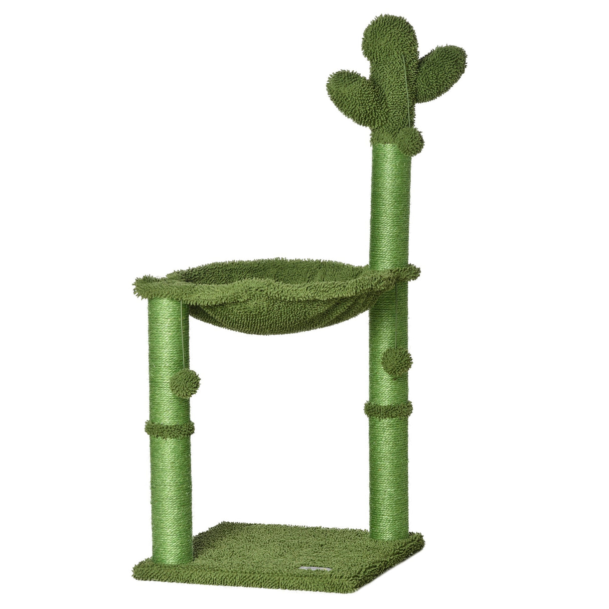 Cat Tower Cactus Shape w/ Scratching Post Hammock Bed Ball Kitten Toy, PawHut,