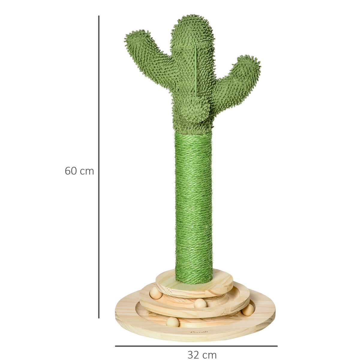 Cat Tree Cactus Sisal Scratching Post for Indoor Cats Play Tower Kitten Furniture with Hanging Ball Interactive Fun Roller Exerciser 32 x 32 x 60cm, PawHut,
