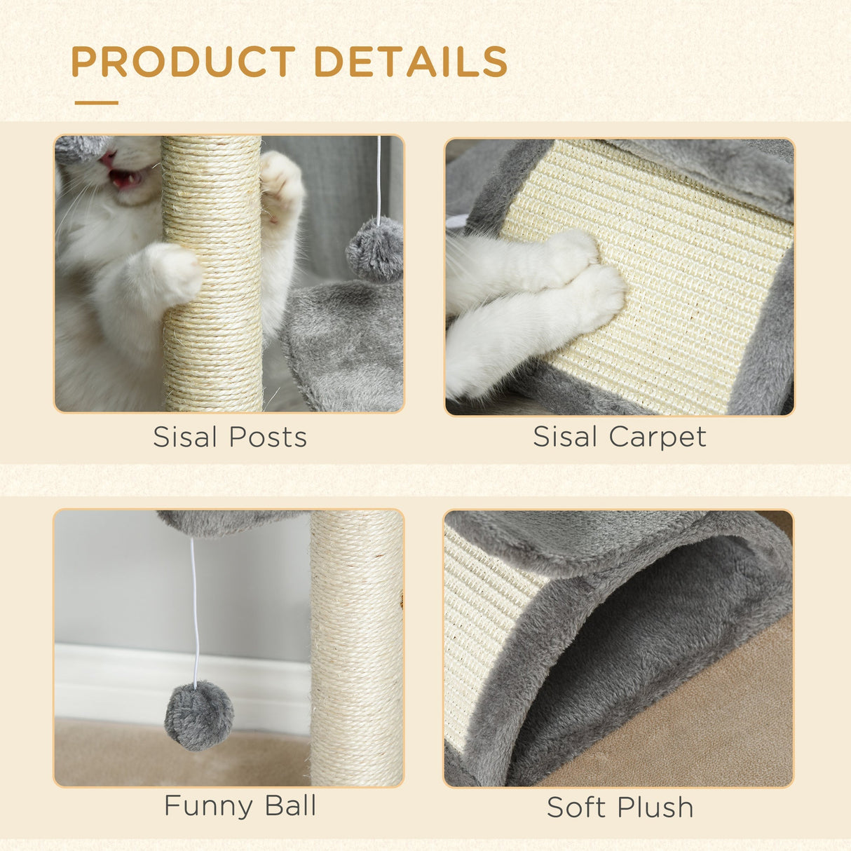 Cat Tree, Cat Tower for Kittens, Small Cat Condo with Rotatable Top Bar, Sisal Scratching Post, Tunnel, Dangling Balls, PawHut, Brown