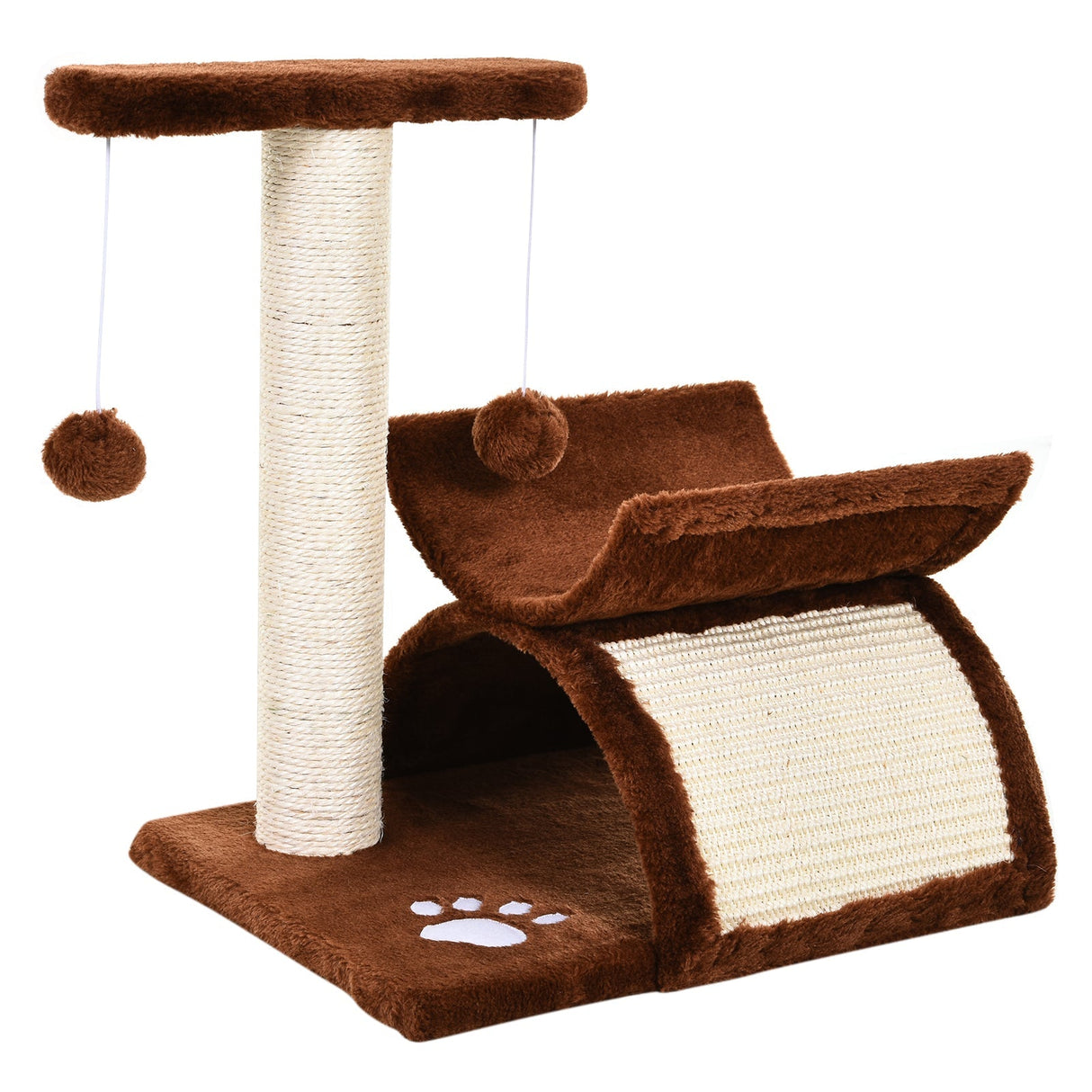 Cat Tree, Cat Tower for Kittens, Small Cat Condo with Rotatable Top Bar, Sisal Scratching Post, Tunnel, Dangling Balls, PawHut, Brown
