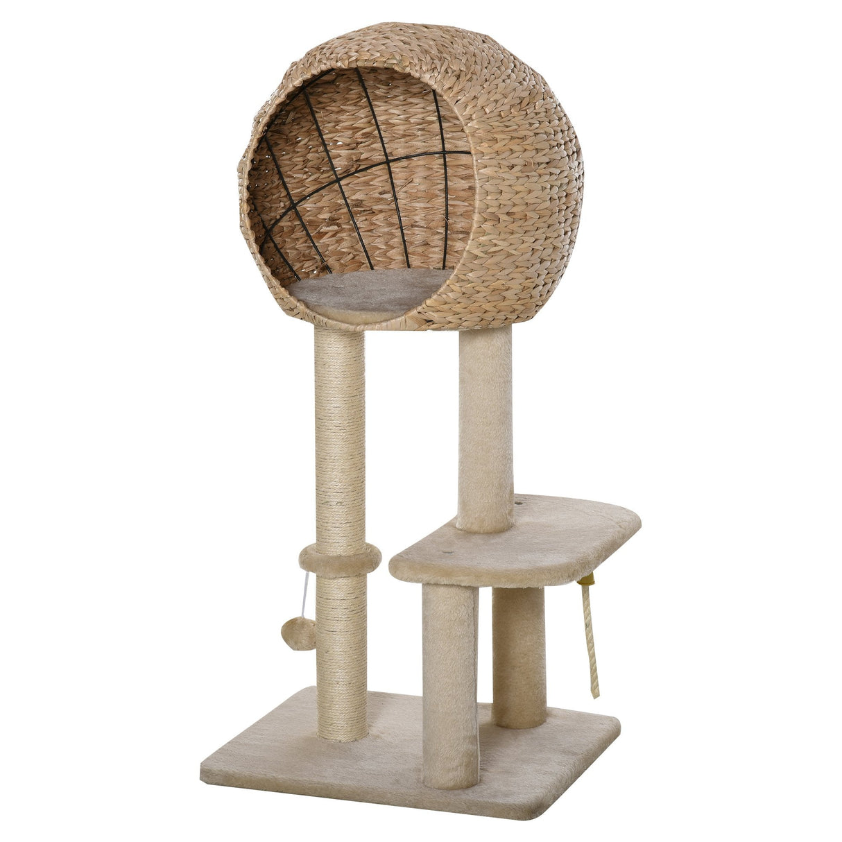 Cat Tree for Indoor Cats 100cm Kitten Climbing Tower Activity Center with Sisal Scratching Post Condo Perch Hanging Balls Teasing Rope Toy Cushion, PawHut,
