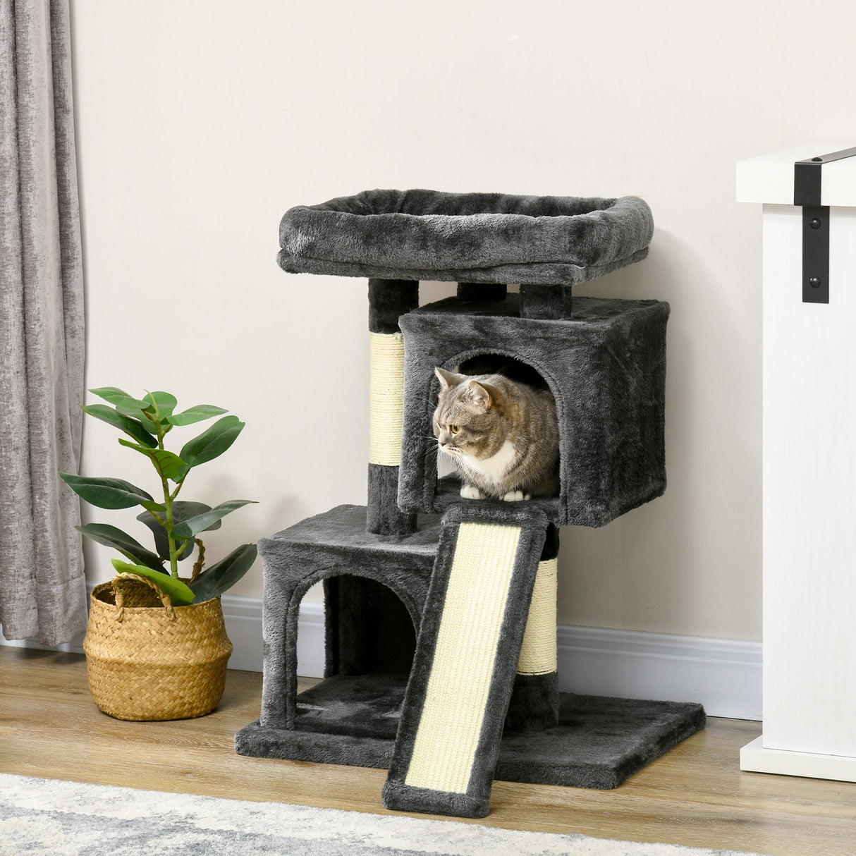 Cat Tree for Indoor Cats Activity Center Kitten Scratching Post Climbing Tower, PawHut, Black