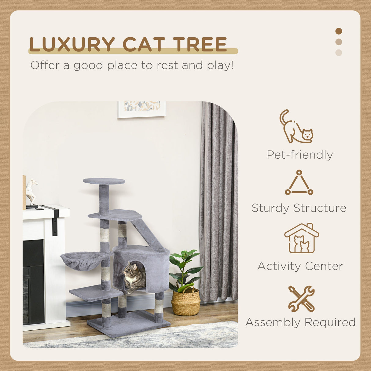 Cat Tree for Indoor Cats Kitten Scratching Post Scratch Scratcher Climb Activity Center Play House Pet Furniture 125cm (Grey), PawHut,