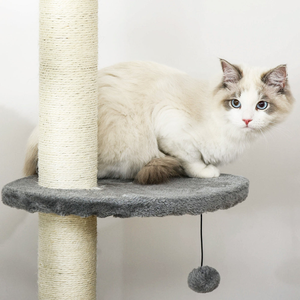 Cat Tree, Kitten Tower, Condo, Multi-Layer Activity Center, Indoor Pet Play House with Solid Scratching Post Hanging Balls, Light Grey, PawHut,
