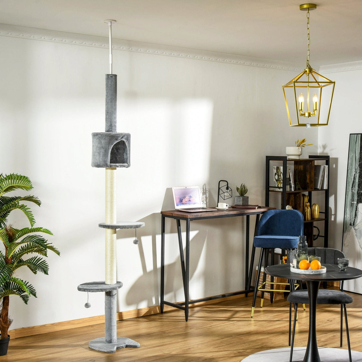 Cat Tree, Kitten Tower, Condo, Multi-Layer Activity Center, Indoor Pet Play House with Solid Scratching Post Hanging Balls, Light Grey, PawHut,