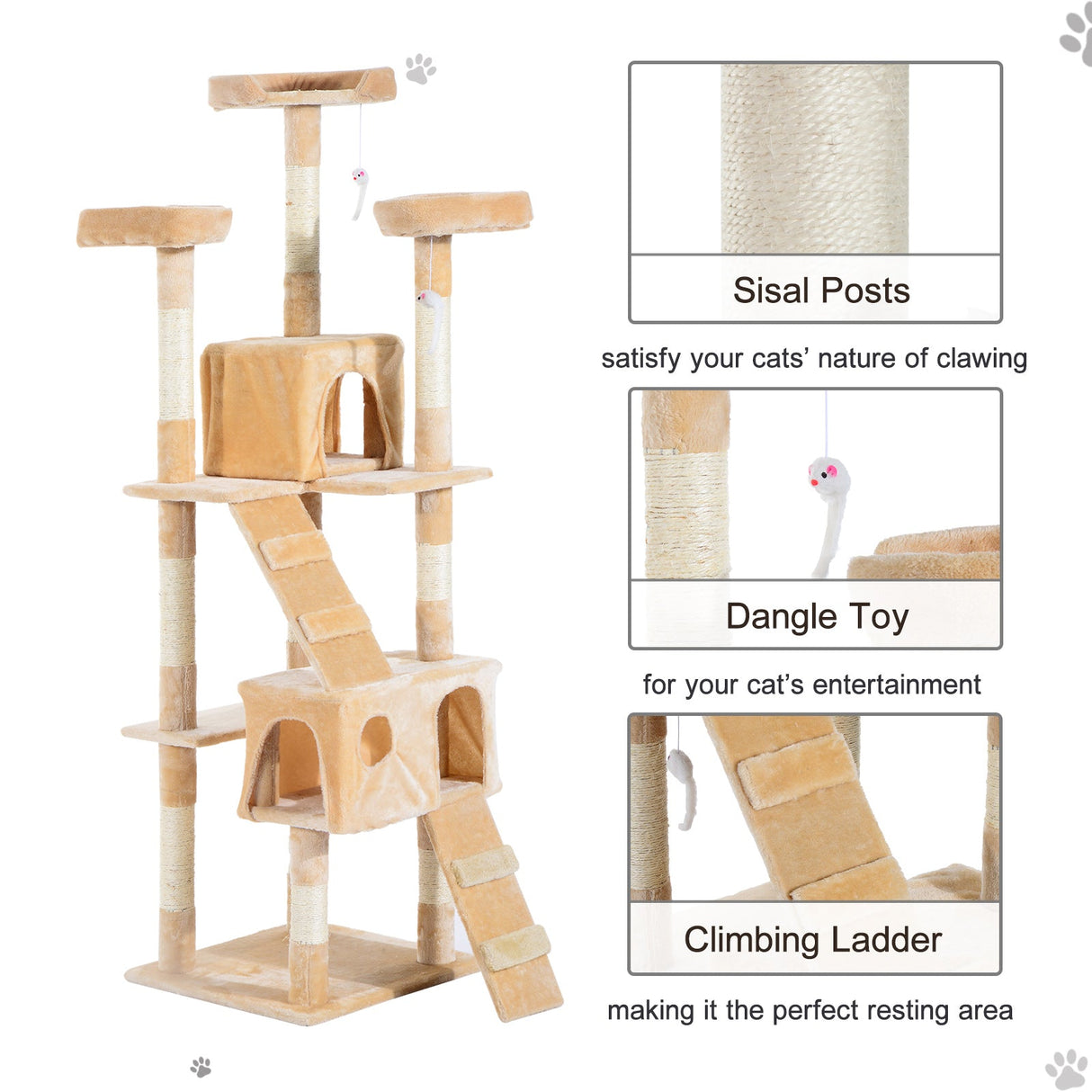 Cat Tree Scratching House, Activity Play Centre, PawHut, Beige