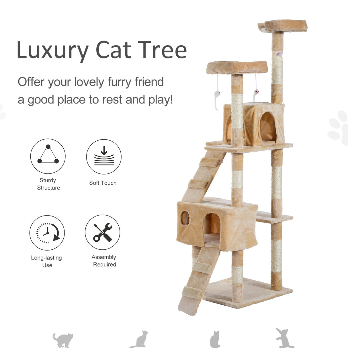 Cat Tree Scratching House, Activity Play Centre, PawHut, Beige