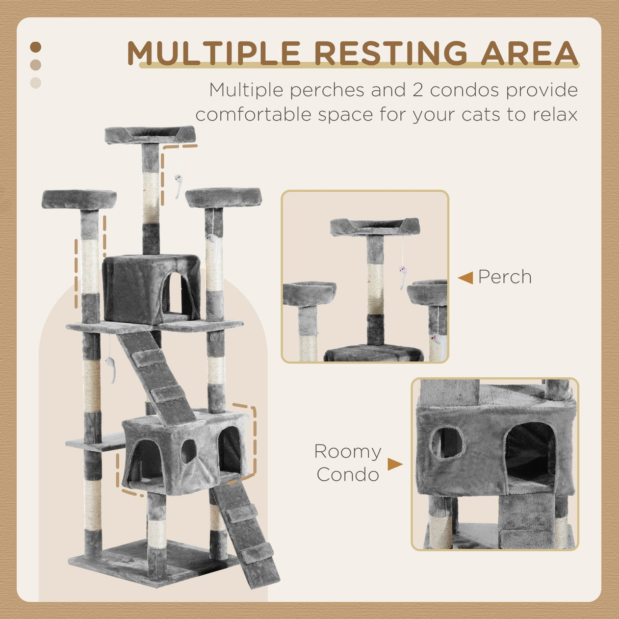 Cat Tree Scratching House, Activity Play Centre, PawHut, Beige