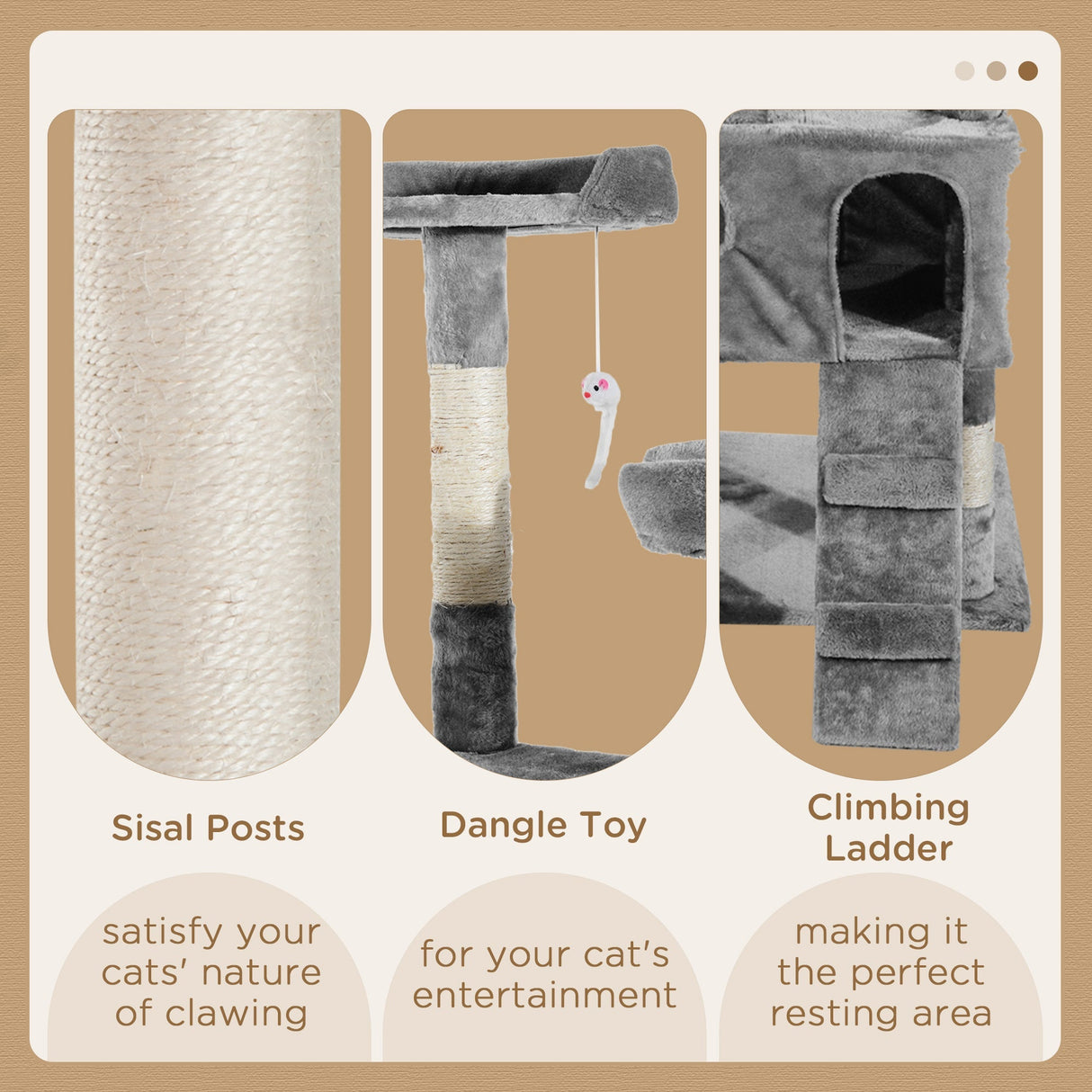 Cat Tree Scratching House, Activity Play Centre, PawHut, Beige