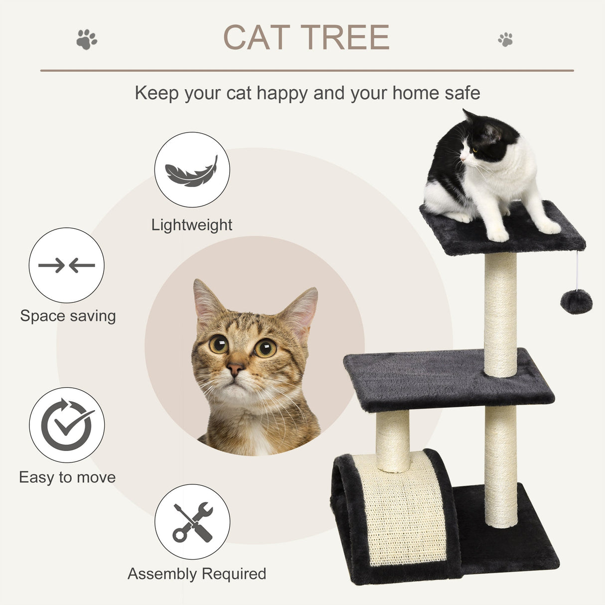 Cat tree Tower 72cm Climbing Activity Centre Kitten-Grey, PawHut,