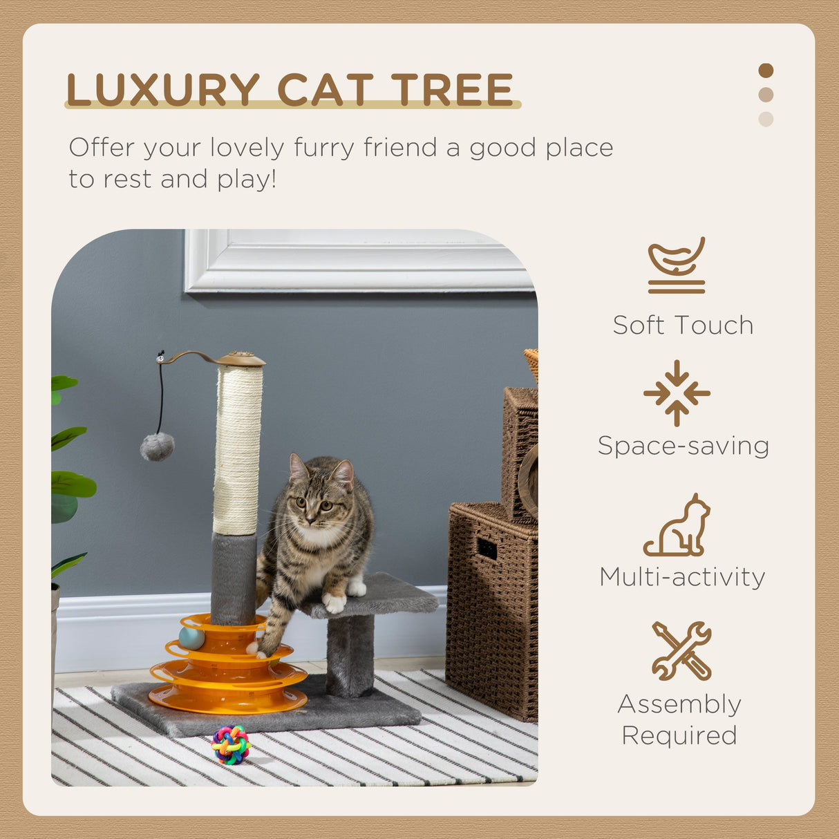 Cat Tree Tower Activity Center Climbing Stand Kitten House Furniture with Scratching Posts Toy abd Perch 56cm Grey, PawHut,