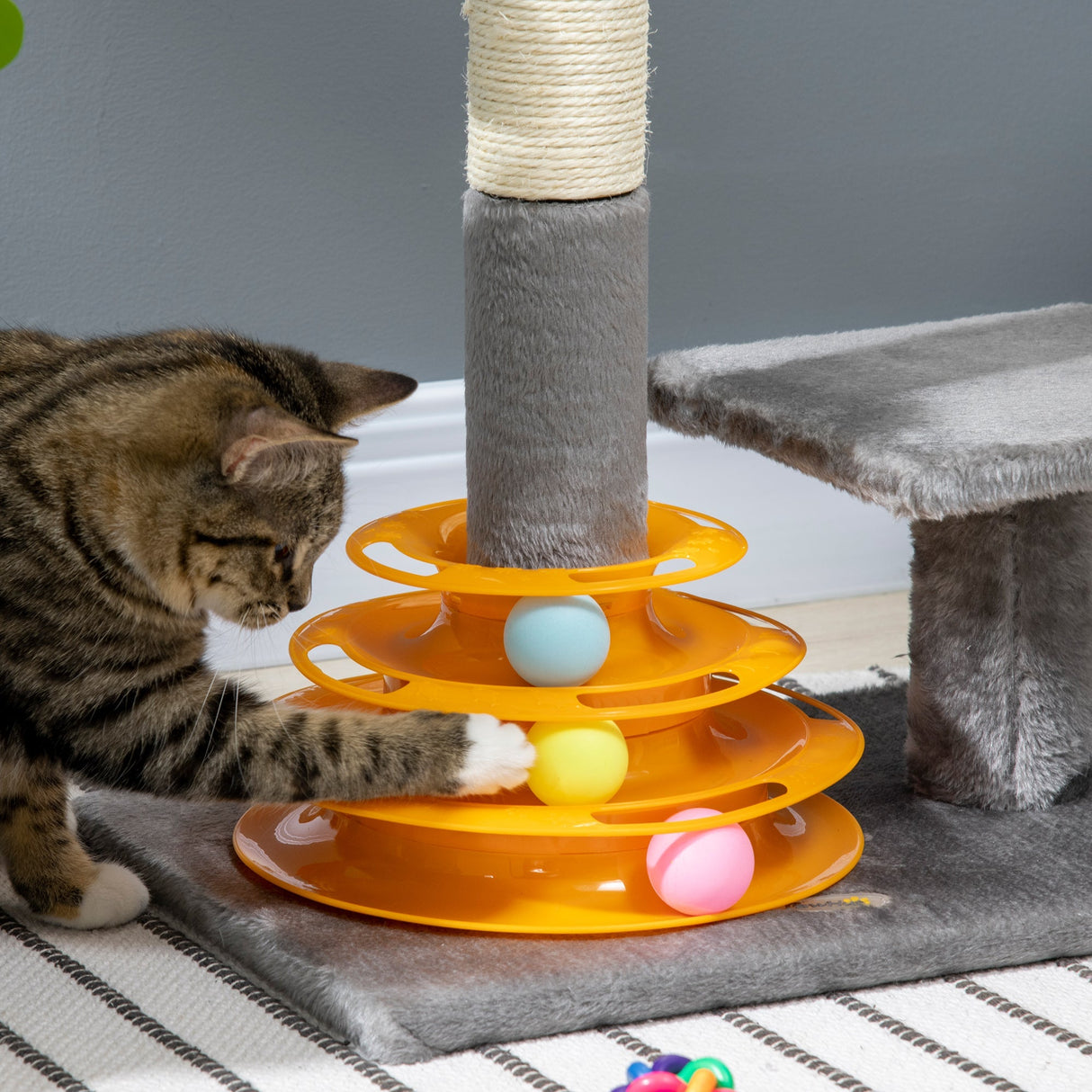 Cat Tree Tower Activity Center Climbing Stand Kitten House Furniture with Scratching Posts Toy abd Perch 56cm Grey, PawHut,