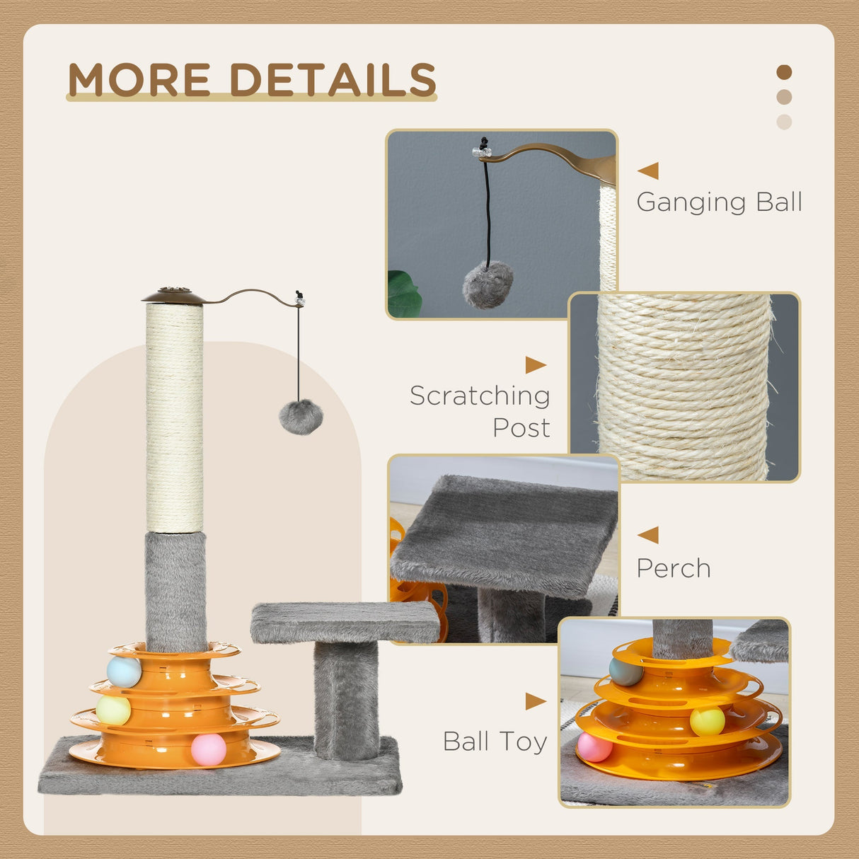 Cat Tree Tower Activity Center Climbing Stand Kitten House Furniture with Scratching Posts Toy abd Perch 56cm Grey, PawHut,