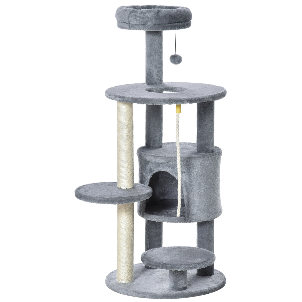 Cat Tree Tower Activity Center with Hanging Ball Toy Teasing Rope Dark grey, PawHut,