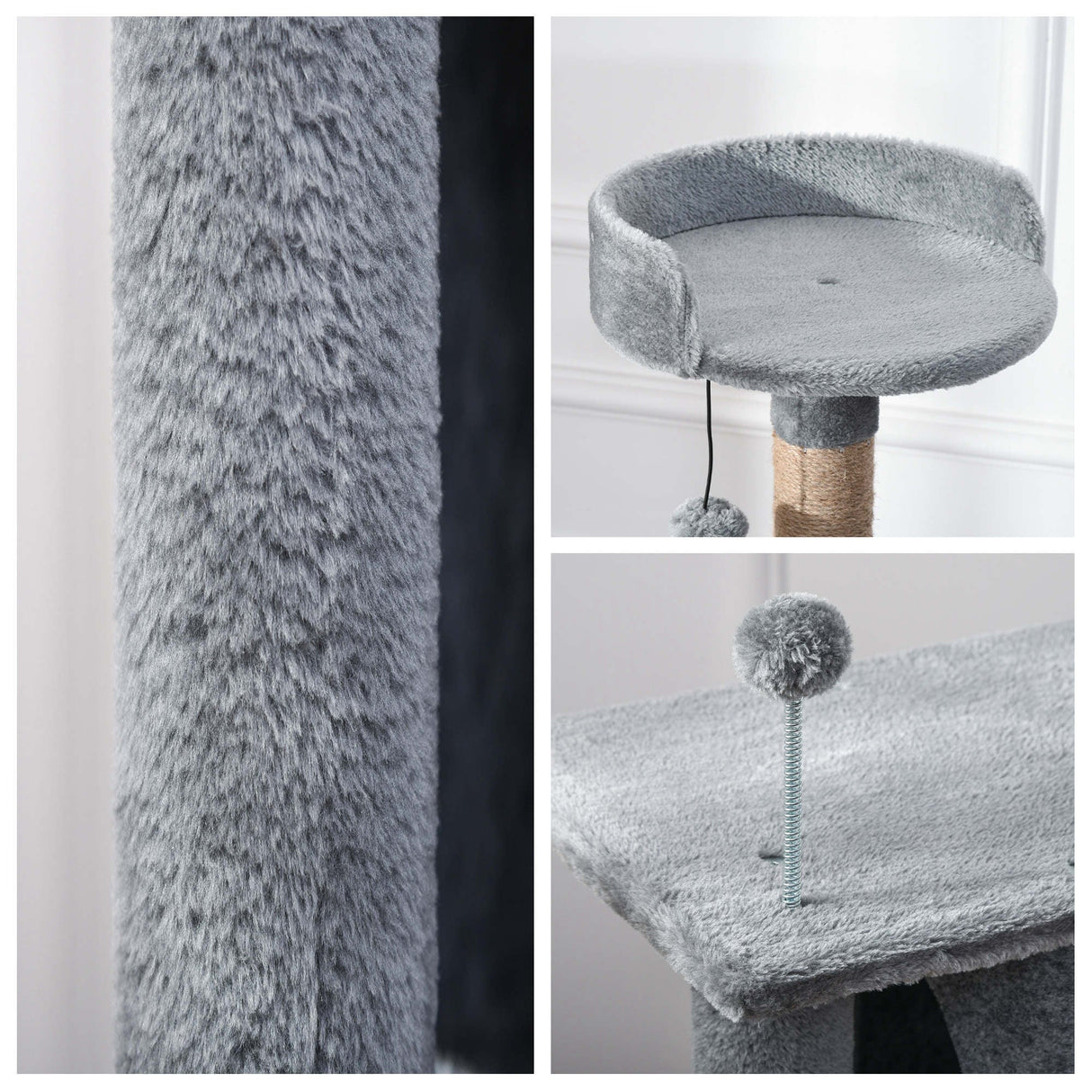 Cat Tree Tower Climbing Kitten Activity Center with Jute Scratching Post, Grey, PawHut,