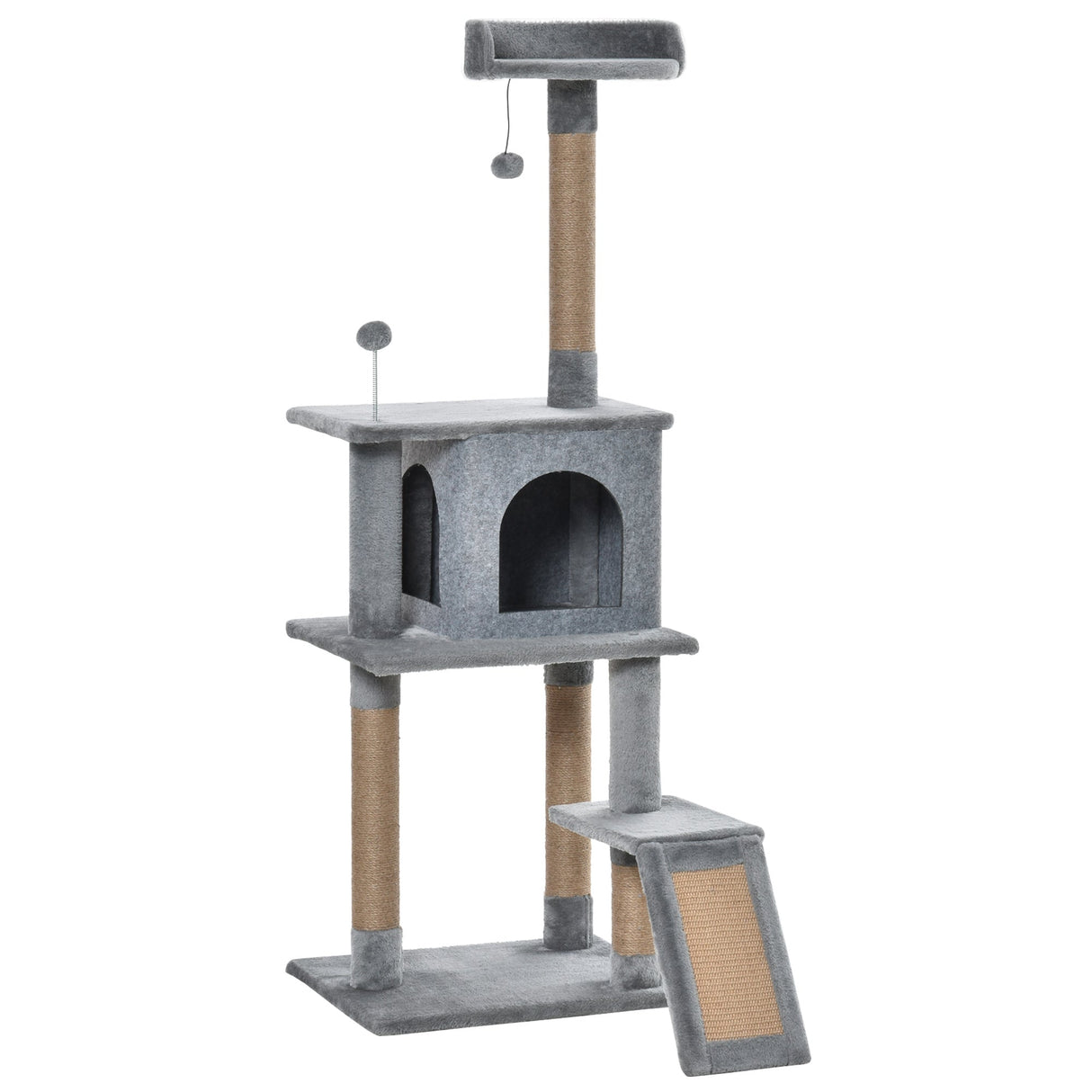 Cat Tree Tower Climbing Kitten Activity Center with Jute Scratching Post, Grey, PawHut,