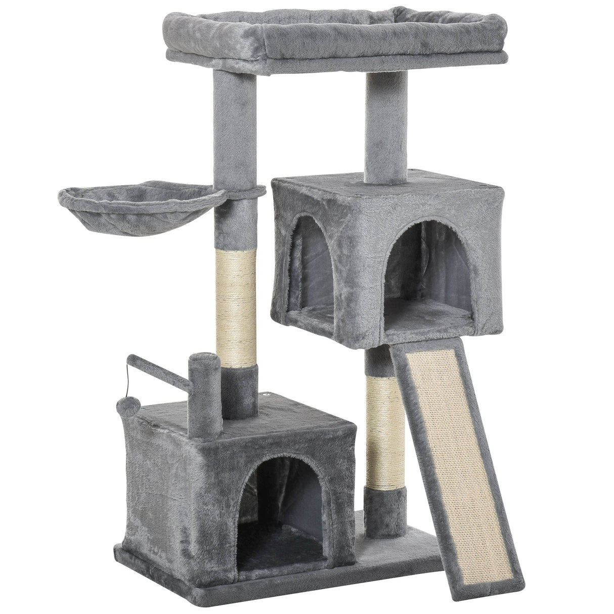 Cat Tree Tower for Indoor Cats, 111cm Kitten Activity Centre with Scratching Post Pad Hammock Condo Bed Ball Toy, Grey, PawHut,