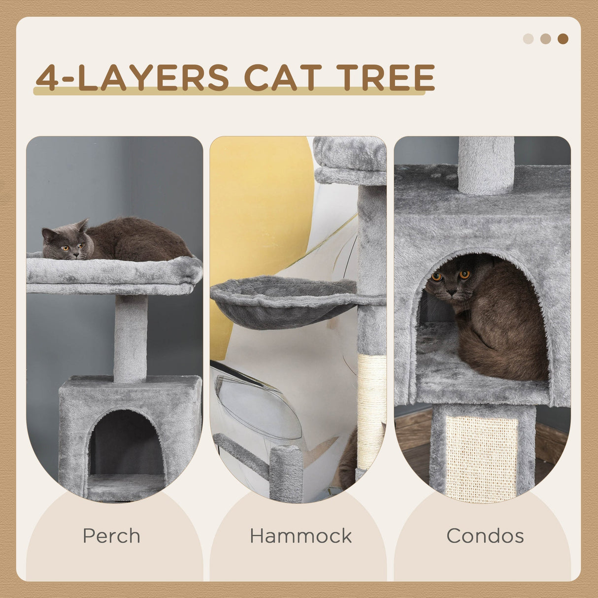 Cat Tree Tower for Indoor Cats, 111cm Kitten Activity Centre with Scratching Post Pad Hammock Condo Bed Ball Toy, Grey, PawHut,