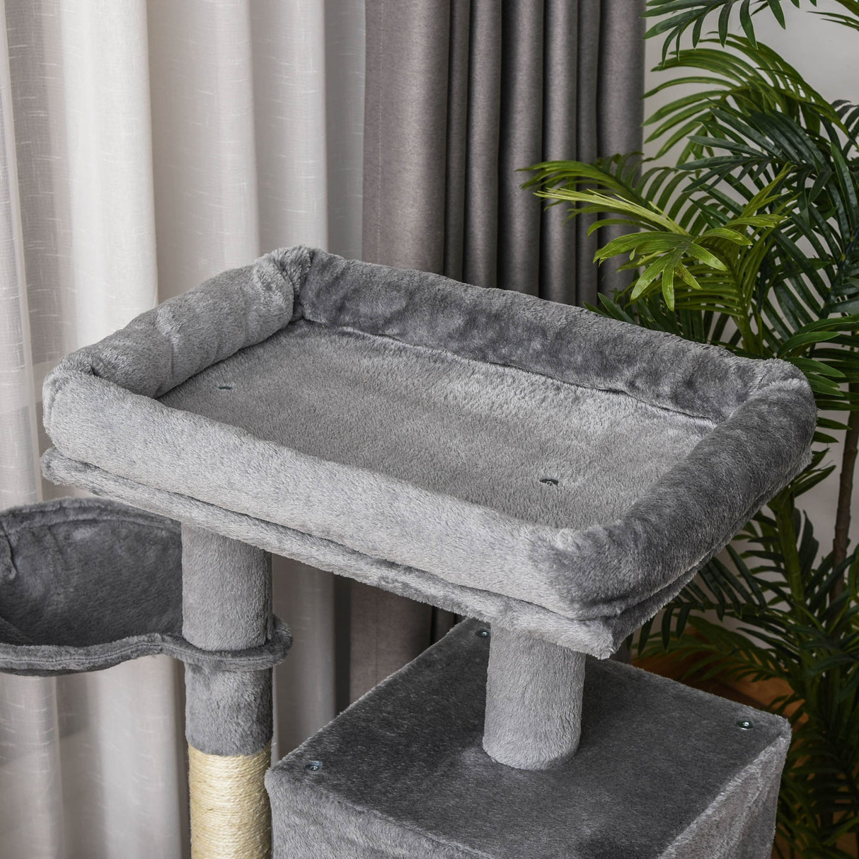 Cat Tree Tower for Indoor Cats, 111cm Kitten Activity Centre with Scratching Post Pad Hammock Condo Bed Ball Toy, Grey, PawHut,