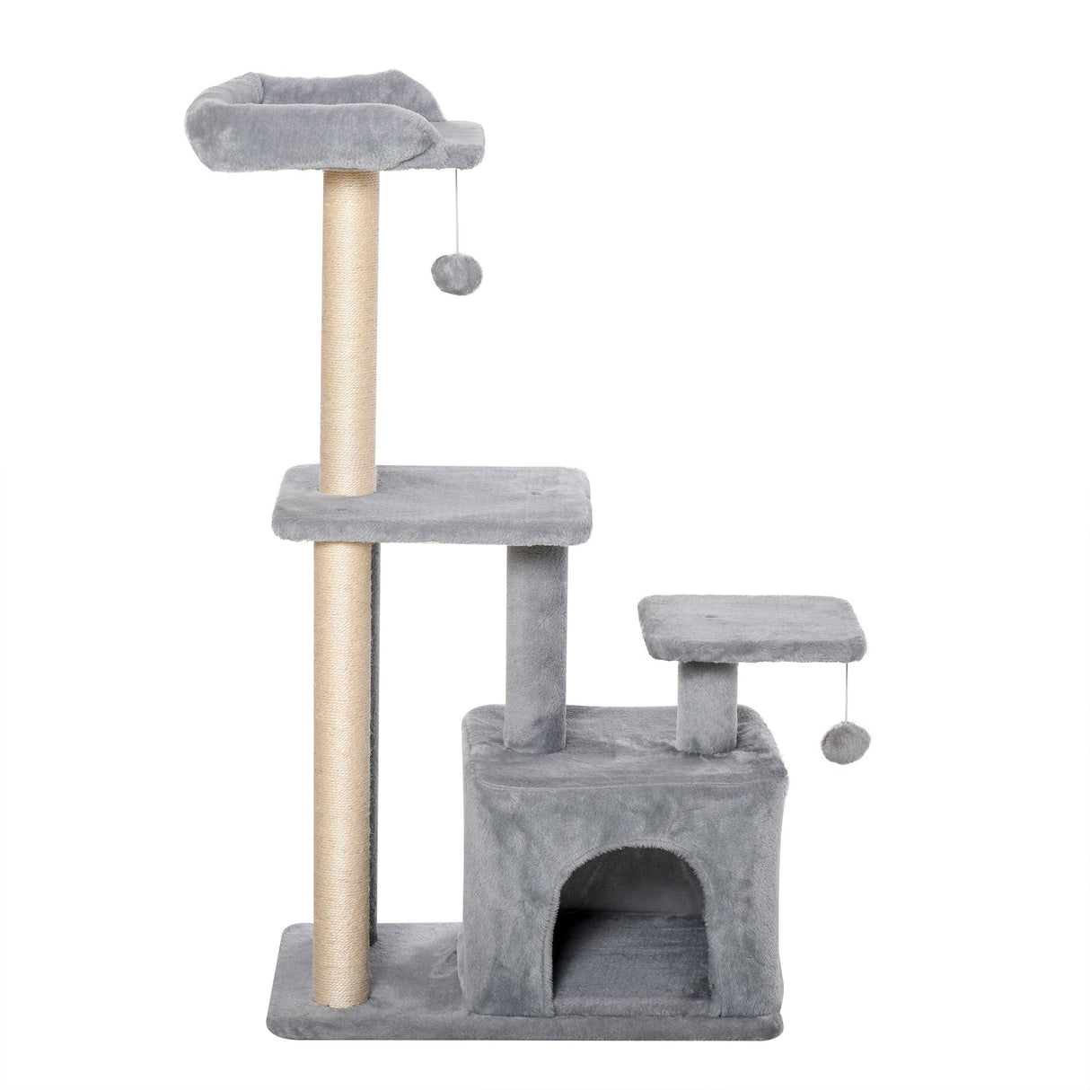 Cat Tree Tower for Indoor Cats 114cm Climbing Activity Centre Kitten with Sisal Scratching Post Perch Hanging Ball Condo Toy Light Grey, PawHut,