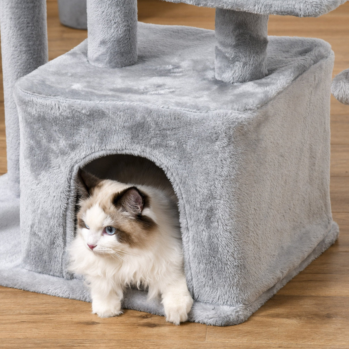 Cat Tree Tower for Indoor Cats 114cm Climbing Activity Centre Kitten with Sisal Scratching Post Perch Hanging Ball Condo Toy Light Grey, PawHut,