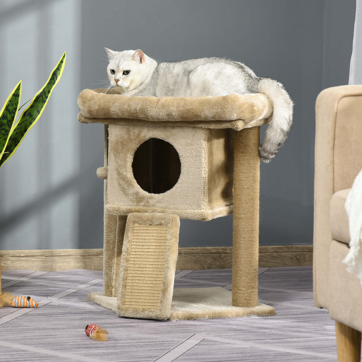 Cat Tree Tower for Indoor Cats Cat Scratching Post Climbing Activity Centre w/Jute Scratching Pad, Toy Ball, Cat House, PawHut, Coffee