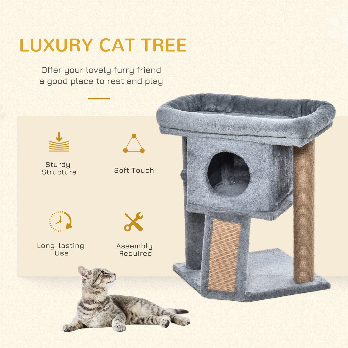 Cat Tree Tower for Indoor Cats Cat Scratching Post Climbing Activity Centre w/Jute Scratching Pad, Toy Ball, Cat House, PawHut, Coffee