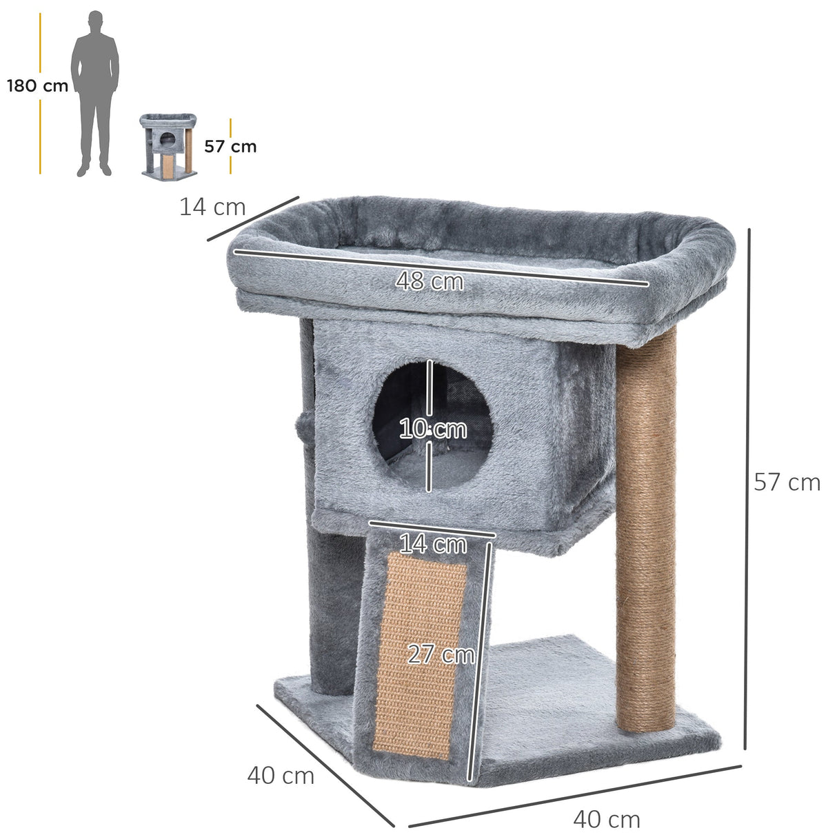 Cat Tree Tower for Indoor Cats Cat Scratching Post Climbing Activity Centre w/Jute Scratching Pad, Toy Ball, Cat House, PawHut, Coffee