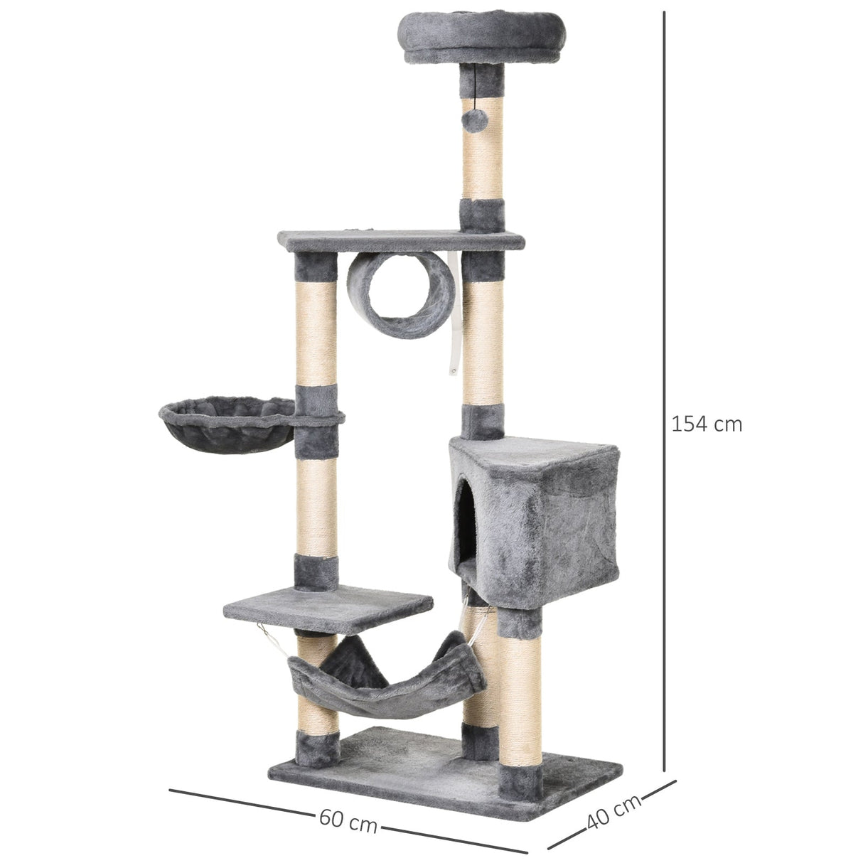 Cat Tree Tower Height 150CM Kittens Activity Stand House Scratching Posts, PawHut,