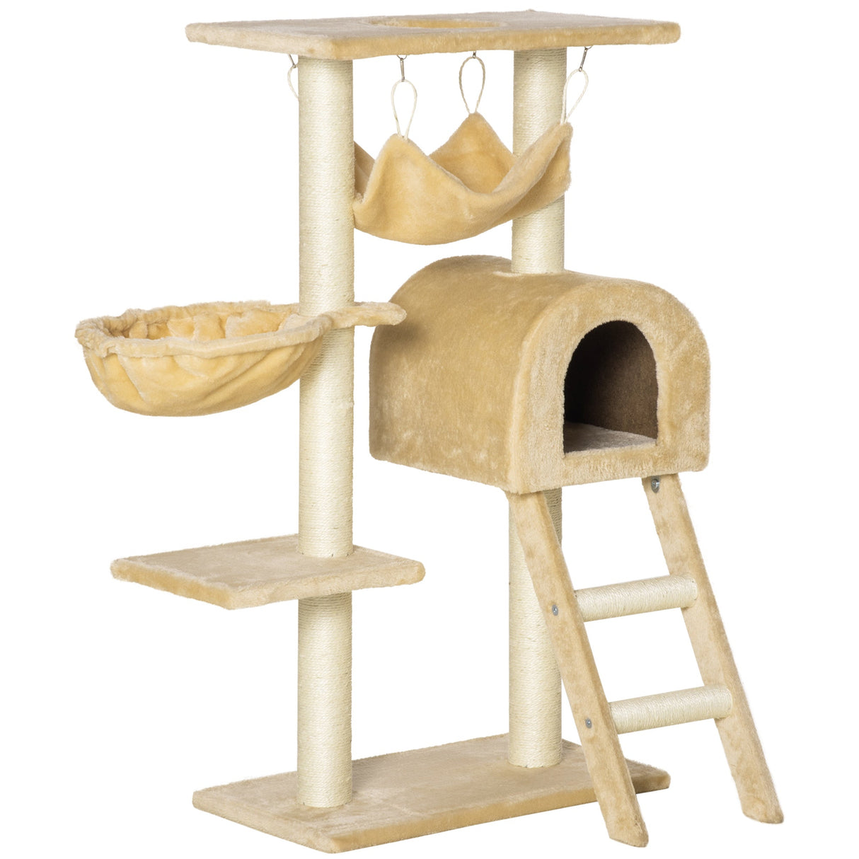 Cat Tree Tower Kitten Activity Center Scratching Post w/Hammock Condo Bed Basket 98H cm, PawHut,