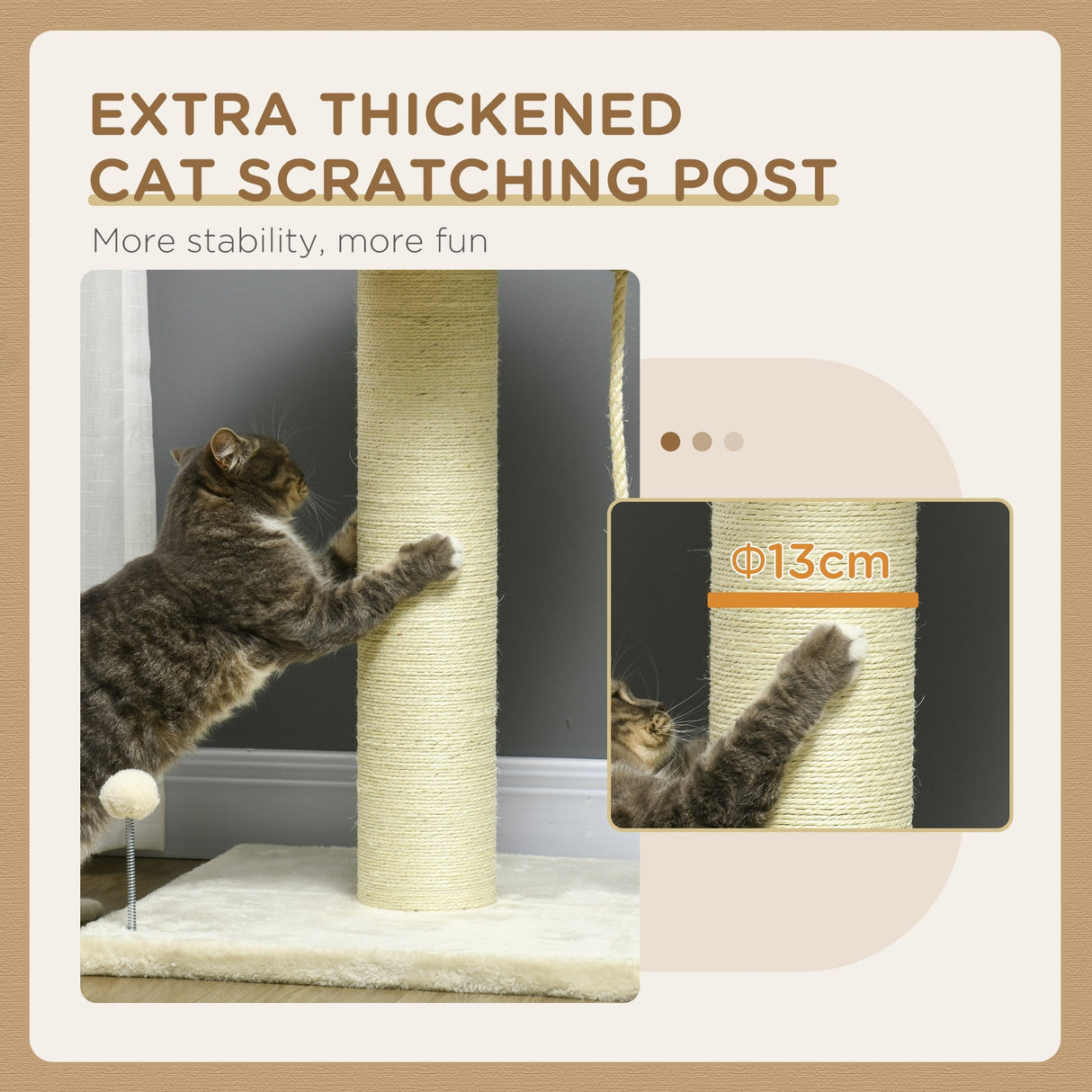 Cat Tree, with Sisal Wrapped Scratching Post - Cream, PawHut,
